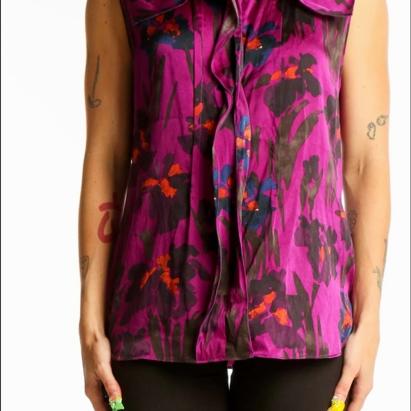 Elie Tahari Purple and Red Floral Blouse - Picture 1 of 13